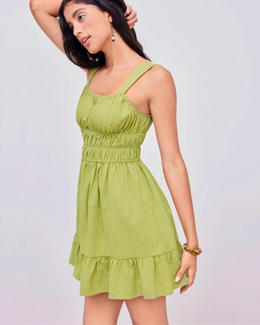 Green Ruched Fit & Flare Dress