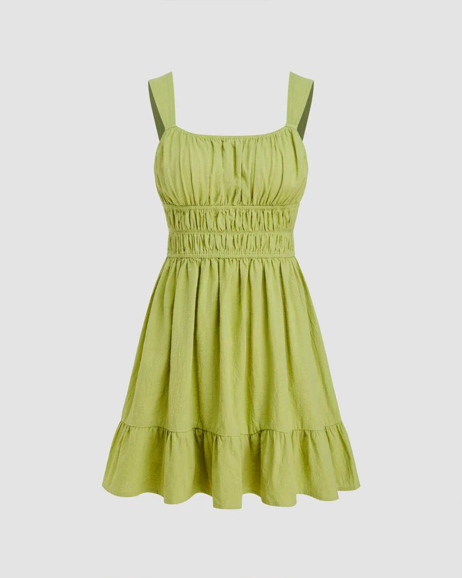 Green Ruched Fit & Flare Dress