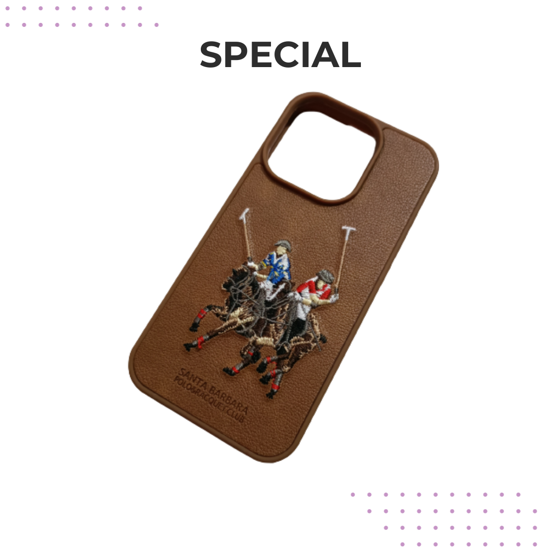 Brown Polo Jockey Series Embroidery Leather Back Case