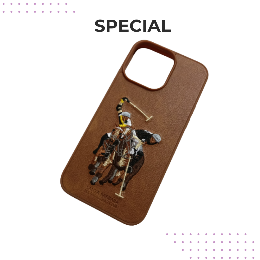 Brown Polo Jockey Series Embroidery Leather Back Case