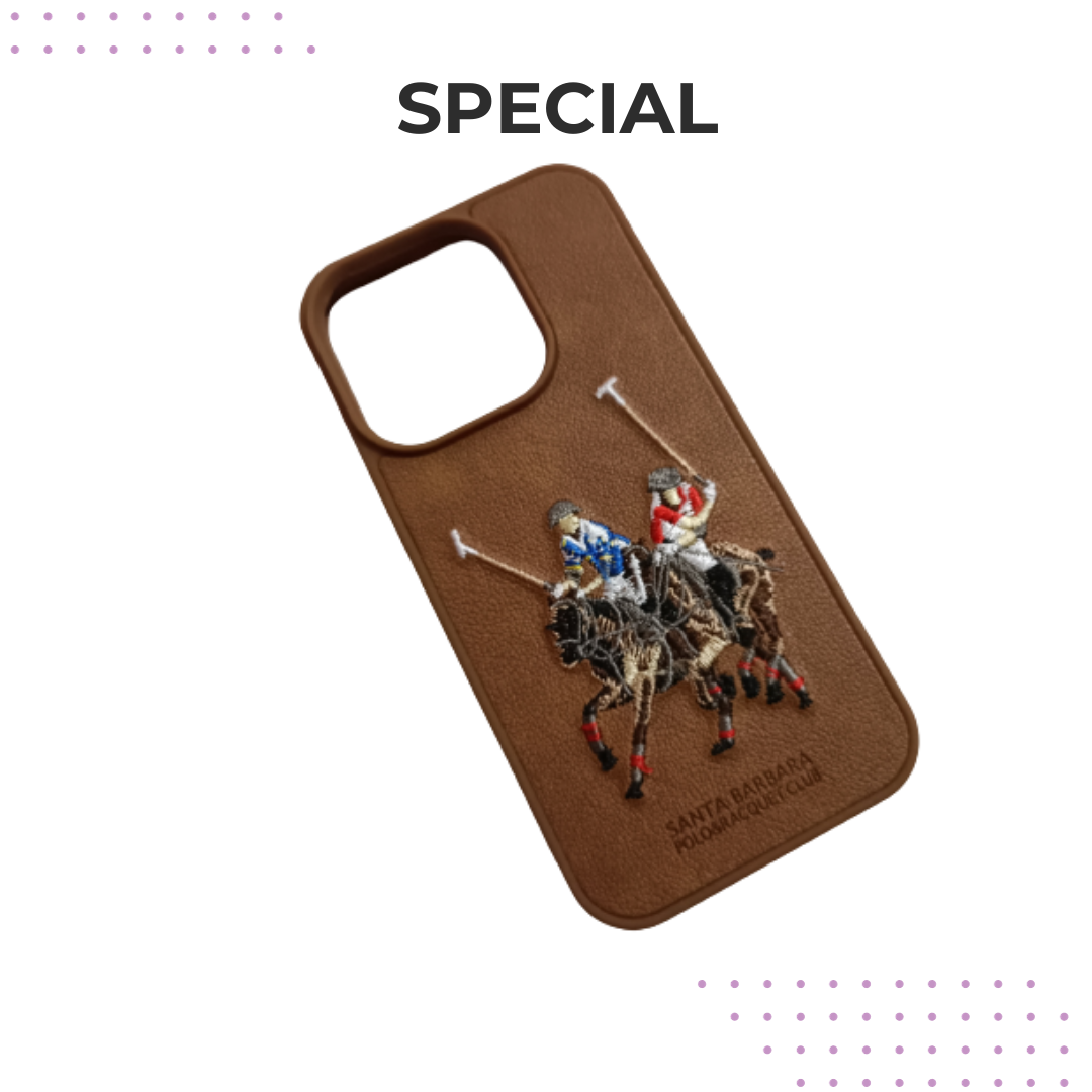 Brown Polo Jockey Series Embroidery Leather Back Case