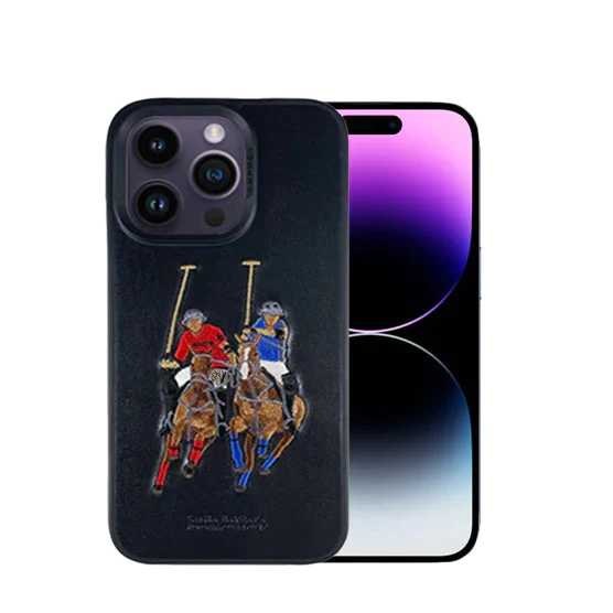Santa Barbara Black Polo Jockey Series Leather Back Case For iPhone 15