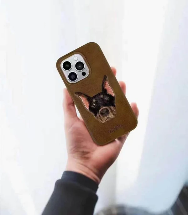 Curtis Series Embroided Luxury Faux Leather With Stitched Dog For iPhone 14 Series
