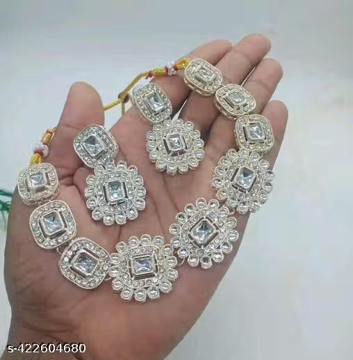 Premium Quality Trending Design white colour new gold plated with light weight choker Jewellery Set For Women & Girls