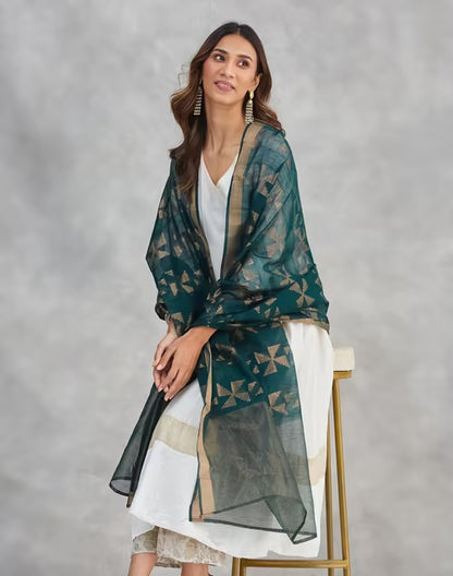 Green Cotton Silk Blend Dupatta