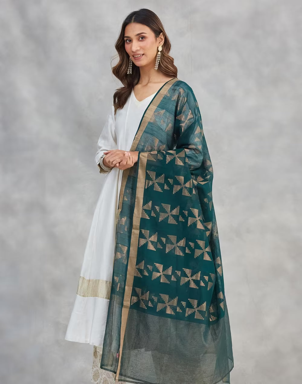 Green Cotton Silk Blend Dupatta