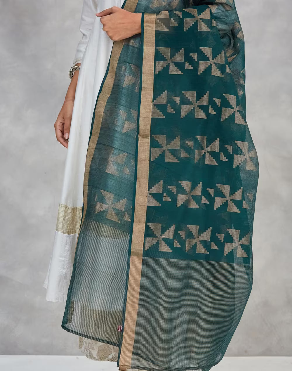 Green Cotton Silk Blend Dupatta