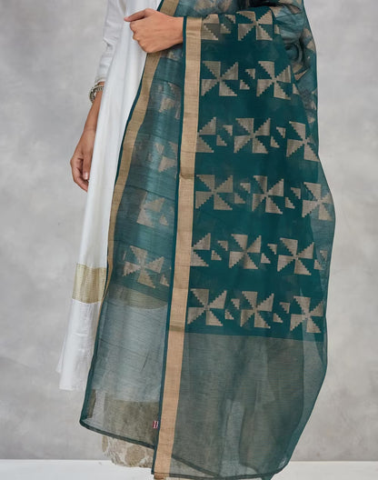 Green Cotton Silk Blend Dupatta