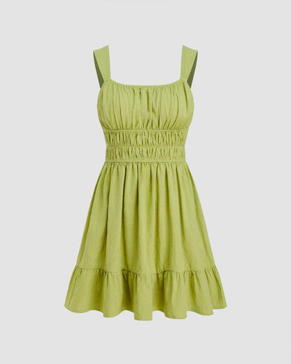 Green Ruched Fit & Flare Dress
