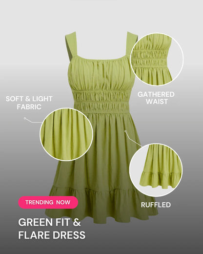 Green Ruched Fit & Flare Dress