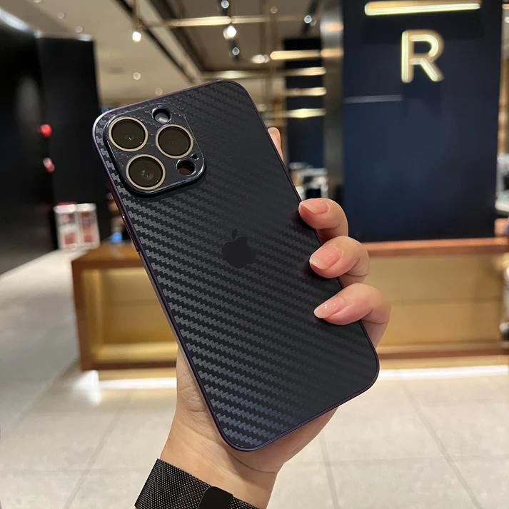 New Carbon Fiber Pattern AG Glass Case With Camera Lens Protection For iPhone 13 $ 14 Series