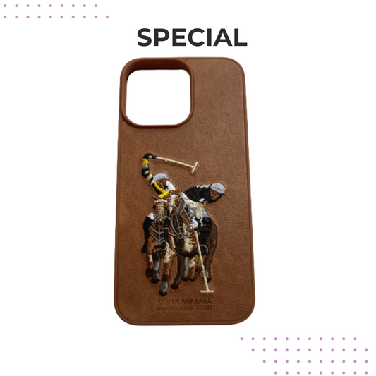 Brown Polo Jockey Series Embroidery Leather Back Case