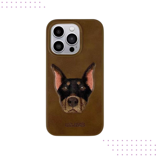 Curtis Series Embroided Luxury Faux Leather With Stitched Dog For iPhone 14 Series
