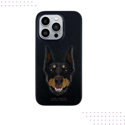 Curtis Series Embroided Luxury Faux Leather With Stitched Dog For iPhone 14 Series