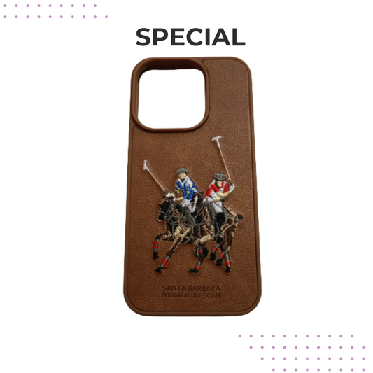 Brown Polo Jockey Series Embroidery Leather Back Case