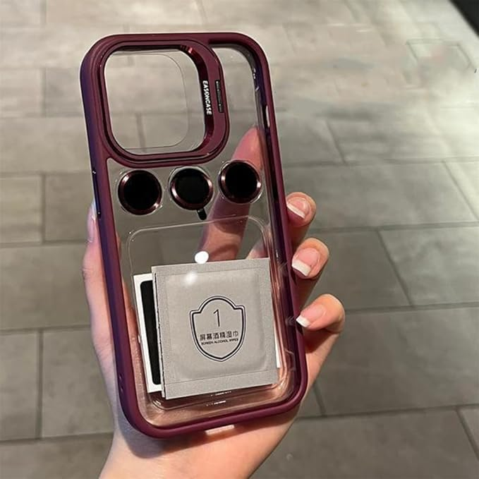 Luxury Camera Lens Flip Bracket Case Cases For iPhone 15