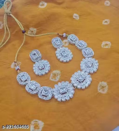 Premium Quality Trending Design white colour new gold plated with light weight choker Jewellery Set For Women & Girls