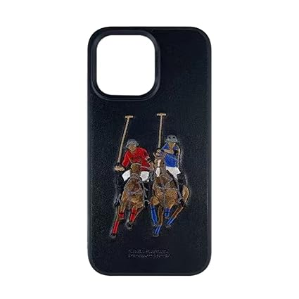 Santa Barbara Black Polo Jockey Series Leather Back Case For iPhone 15