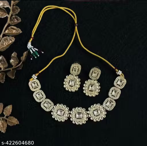 Premium Quality Trending Design white colour new gold plated with light weight choker Jewellery Set For Women & Girls