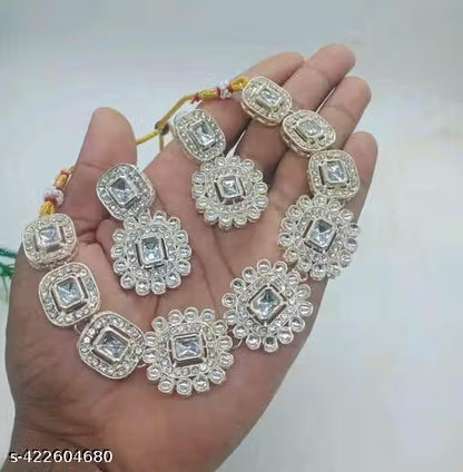 Premium Quality Trending Design white colour new gold plated with light weight choker Jewellery Set For Women & Girls